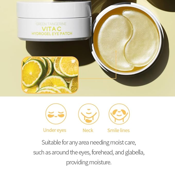 tenzero Green Tangerine Vita C Hydrogel Eye Patch (60 pairs, 90g), Vitamin C Treatments for Dark Circles, Puffy Eye, Fine Lines, Brightening, Hydrating Eye Pads, Korean Under Eye Masks Skincare