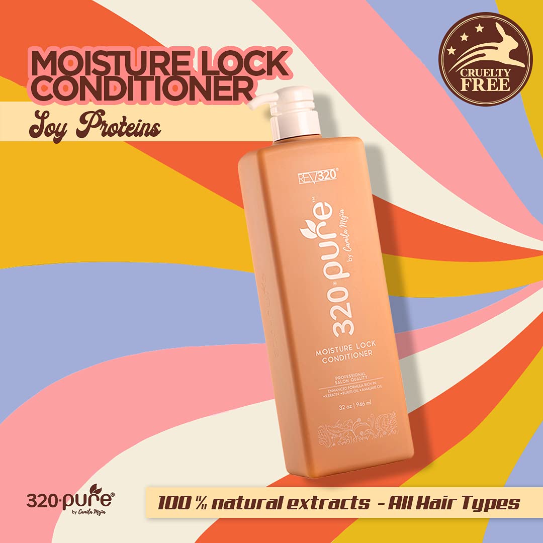 320Pure Moisture Lock Conditioner 32oz, Hydrating, Moisturizing Hair Conditioner for Women & Men, Sulfate-Free, Keratin & Argan Oil Formula for Color-Treated, Damaged, Dry, Straight and Curly Hair