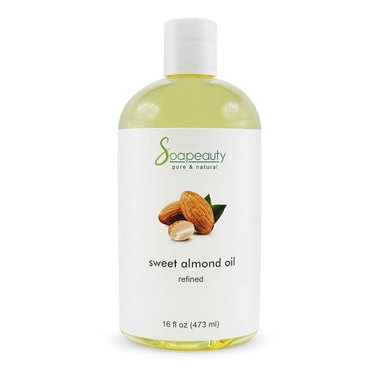 Soapeauty Sweet Almond Oil Cold Pressed Refined | 100% Pure Sweet Available in Bulk | Carrier for Essential Oils, Almond Oil for Skin, Face, and Hair, Soap Making | 16 fl oz