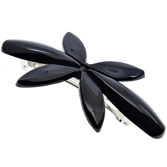 Camila Paris CP2875 French Hair Barrette Clip for Girls Flower, Black, Automatic Clasp Strong Hold Grip Hair Clips for Women, No Slip and Durable Styling Girls Hair Accessories, Made in France