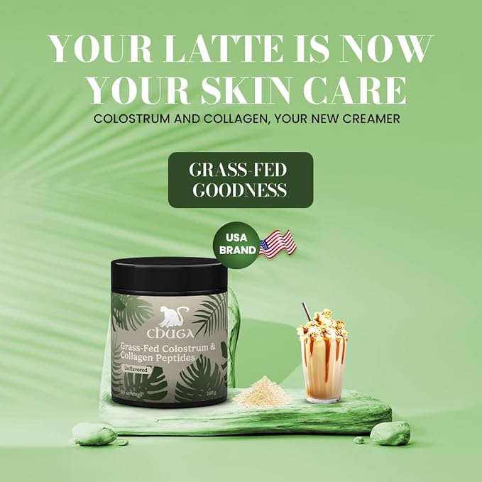 Chuga Grass Fed Colostrum & Collagen Peptides 60 Servings | Enhances Hair & Nails | Glowing Skin | Gut Wall Strengthening