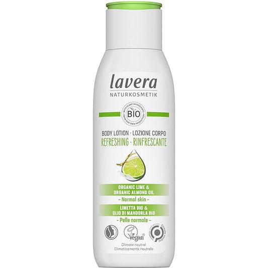 lavera Body Lotion Refreshing - Body Milk with organic lime & almond oil fragrance - body milk for normal skin - PETA certified - biodegradable - vegan - natural cosmetics - 6,76 fl.oz.