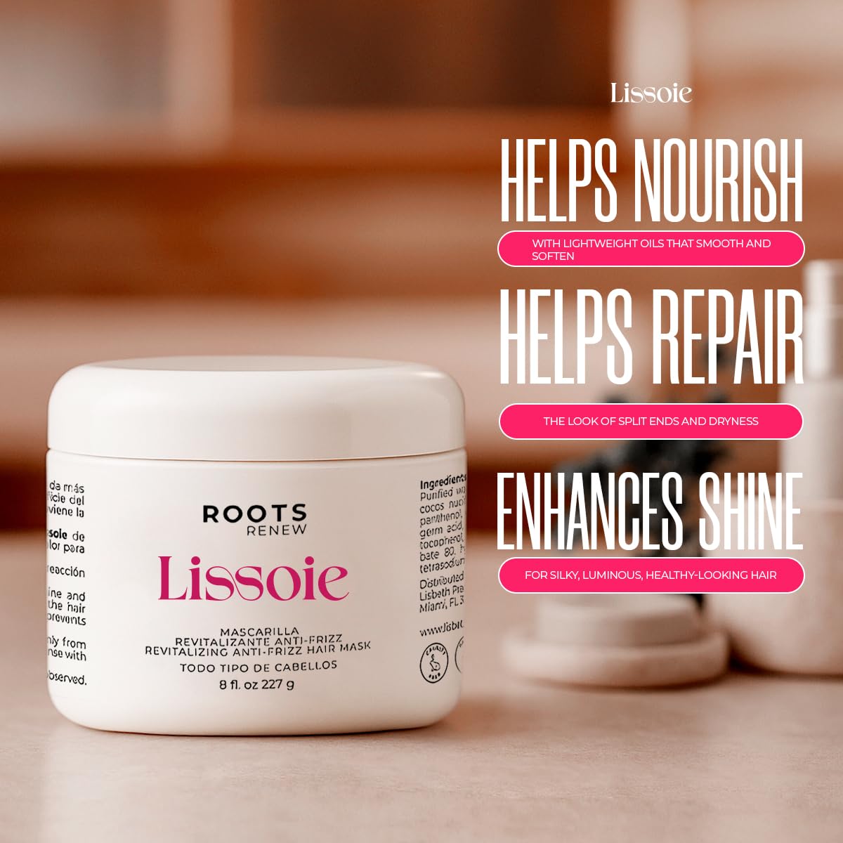 Revitalizing Anti-Frizz Hair Mask 8 fl oz | Deep Conditioner for Dry Damaged Color-Treated Hair | Collagen, Keratin & Coconut Oil | UV Shield | Sulfate-Free, Paraben-Free, Cruelty-Free