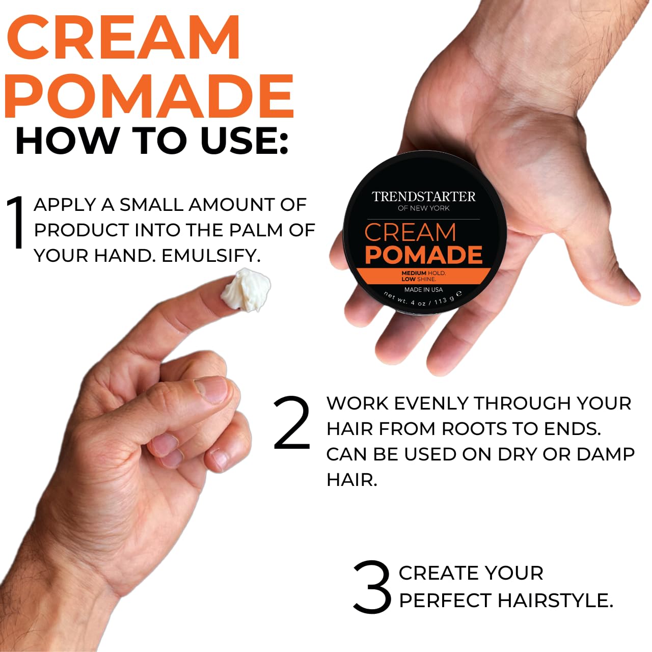 TRENDSTARTER - CREAM POMADE (4oz) - Medium Hold - Low Shine - Water-Based All-Day Hold Premium Hair Styling Pomade Putty Products