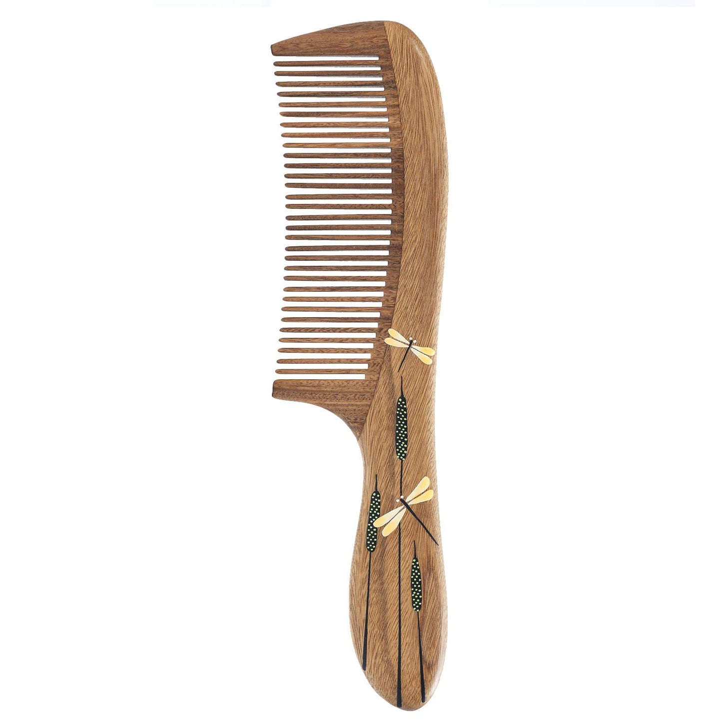 Tan Mujiang Anti-Static, Wood Comb with Dragonfly and Lightning