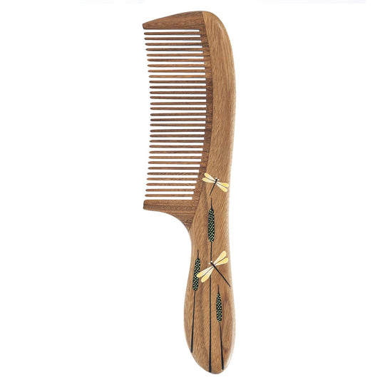 Tan Mujiang Anti-Static, Wood Comb with Dragonfly and Lightning