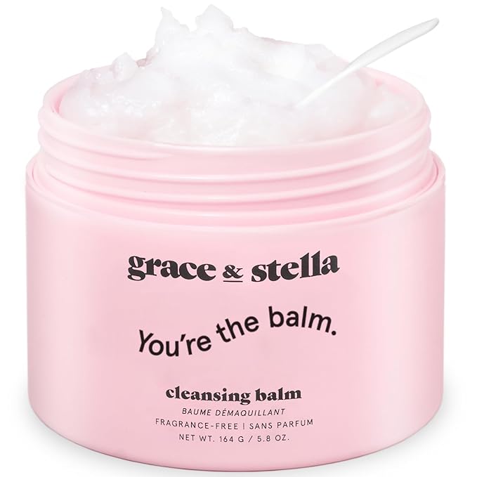 grace & stella Cleansing Balm - Oil-Based Makeup Remover - Gentle & Moisturizing Facial Cleanser, Non-Stripping Formula for Double Cleansing Heavy Makeup - Vegan Fragrance-Free Skincare (164g / 5.8oz)