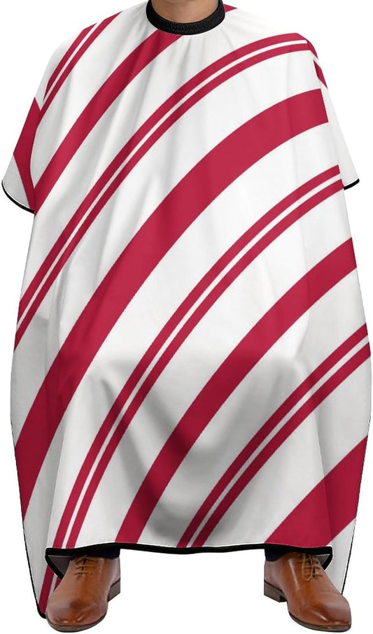 Supdreamc Professional Salon Cutting Barber Hairdressing Cape Haircut Apron Lightweight Hair Cut Cape Water Resistant Hair Cutting Cloak for Barbers, Candy Cane Red Stripes Art