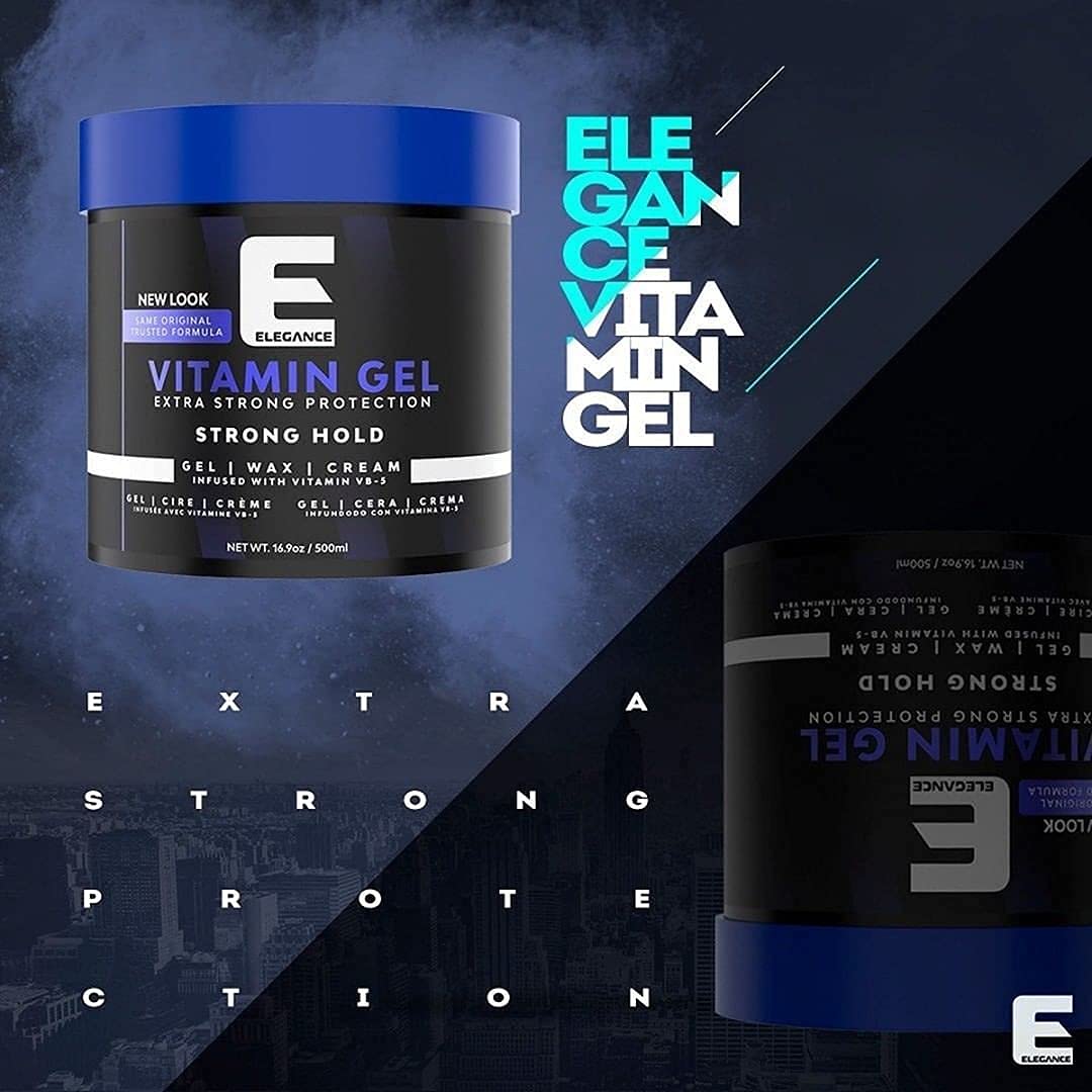 Elegance Vitamin Gel, 8.45 Oz, Infused with Vitamin Pro-VB-5, Strong Hold Gel, Maximum Hair Protection and Natural Long Lasting Shine