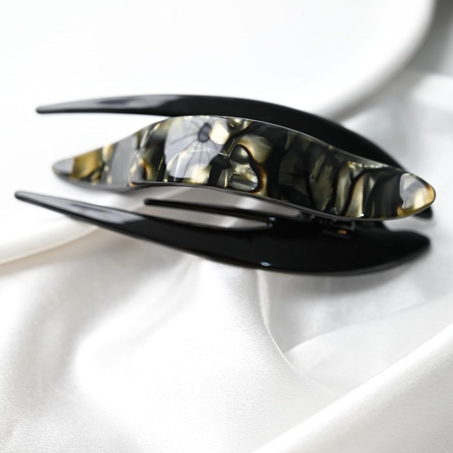 Handmade Celluloid French Design Tortoise Shell Barrettes Side-slide Opening Duck Luxury Fashion Accessories Hair Clip Claw for Women (tortoise grey)