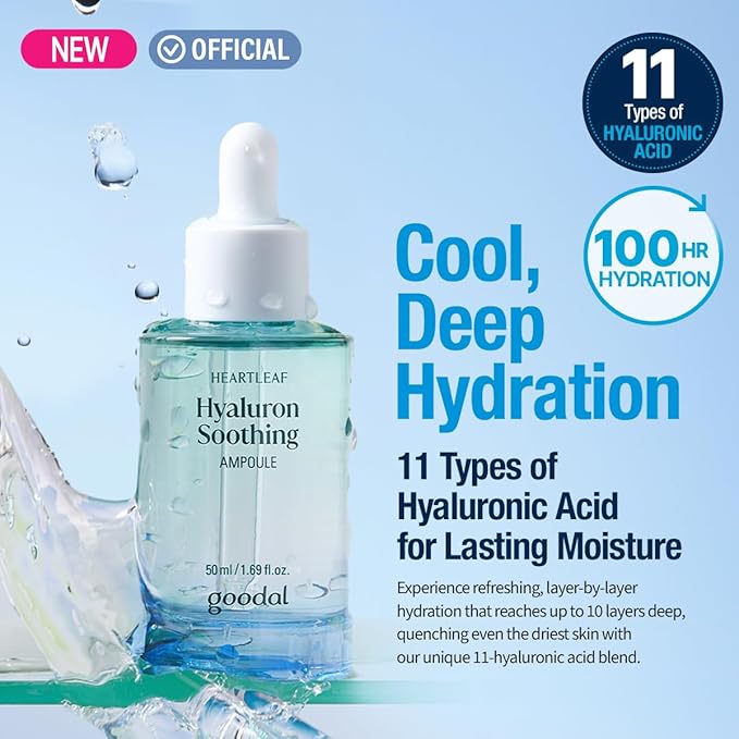 GOODAL Heartleaf Hyaluron Soothing Ampoule + Cream Bundle, Hydration Facial Serum for Glowy Skin, Lightweight Moisturizer, Korean Skincare, K Beauty
