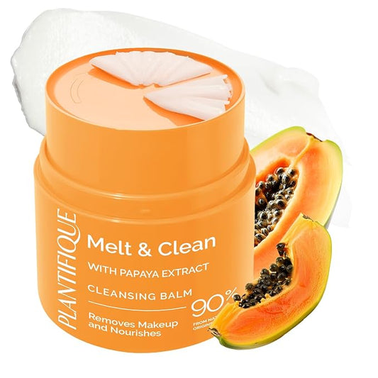 PLANTIFIQUE Korean Cleansing Balm Makeup Remover with Papaya Extracts, Hyaluronic Acid, and Ceramide - Nourishing Melting Cleanser for All Skin Types, 1.41 oz / 40 g