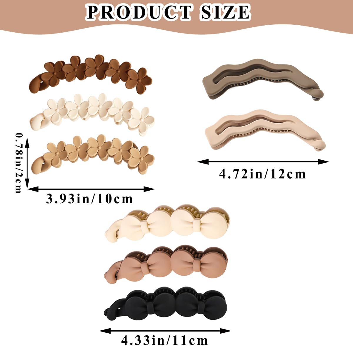 8 Pcs Bow Banana Clips Flower Banana Hair Clips Wavy Shape Large Banana Claw Clips Matte Strong Hold Ponytail Holder Clip Hair Jaw Clips Barrettes Styling Accessories for Women Girls Thick Thin Hair