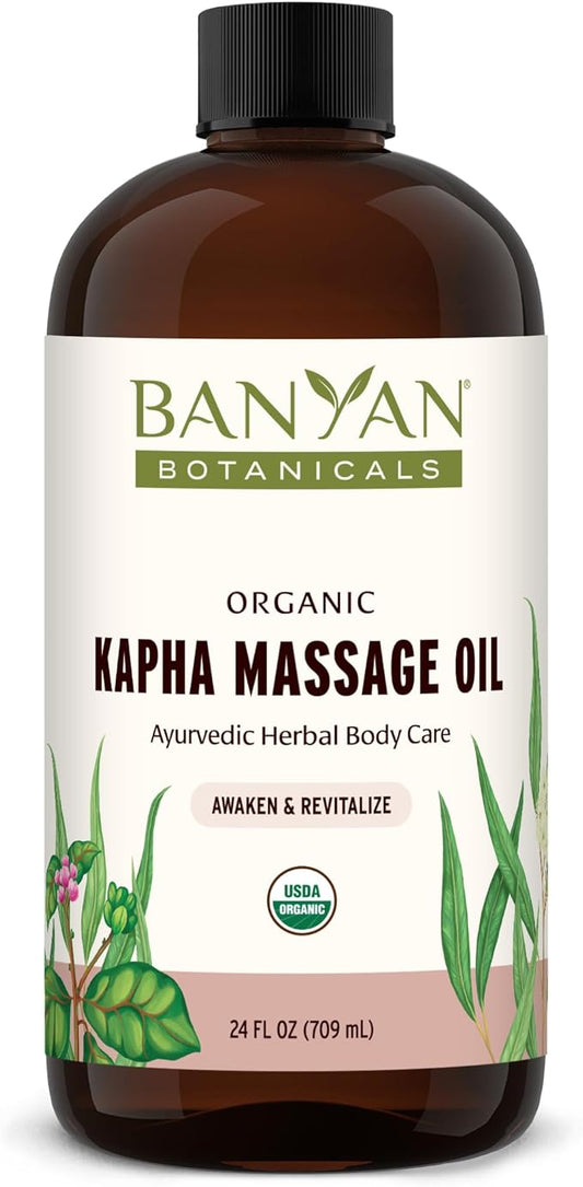 Banyan Botanicals Kapha Massage Oil – Organic Massage Oil with Chitrak and Tulsi – Warming Ayurvedic Oil to Revitalize The Tissues and Awaken The Mind – 24 oz. – Non-GMO Sustainably Sourced Vegan