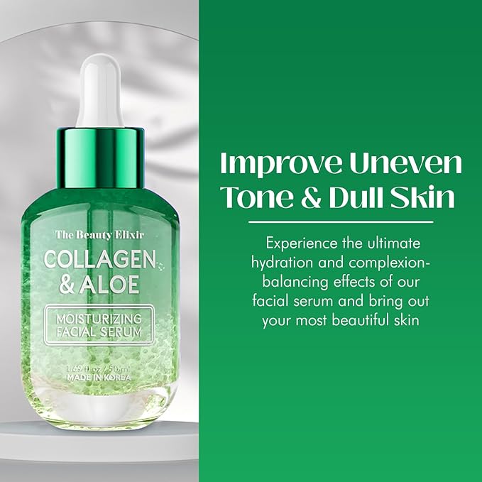 Aloe & Collagen Serum For Face - Dermatologist Tested, Anti-Aging, Ultra Hydrating Aloe Vera Gel For Face - Natural Ingredients, Clean Beauty, Cruelty-Free Korean Skin Care - 1.69 oz