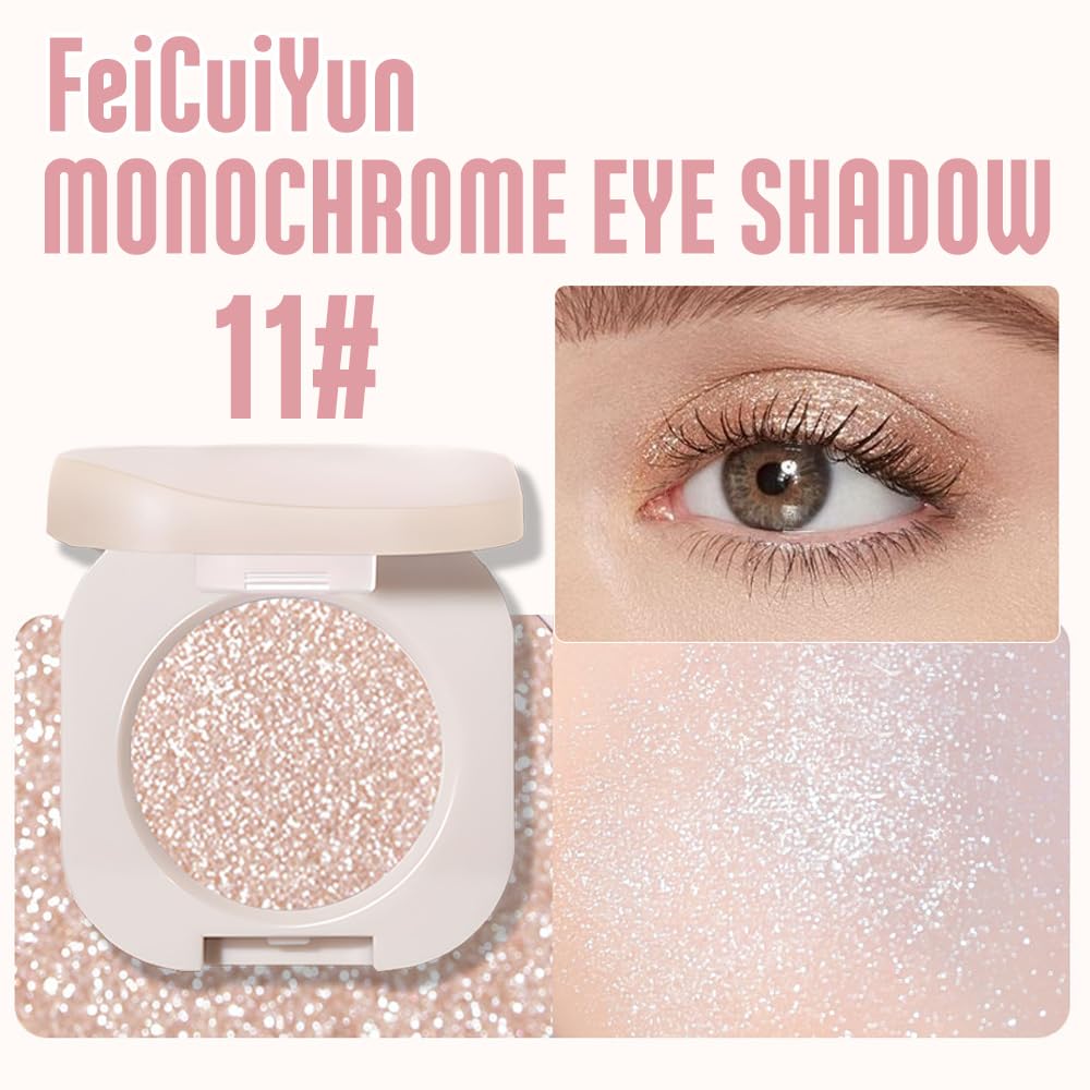 Glitter Shimmer Sparkle Eye Shadow Palette Makeup for Older Women, Pearl White Silver Glitter Shimmer Metallic Holographic Iridescent Cream Iridescent Single Monochrome Eyeshadow Makeup, 11