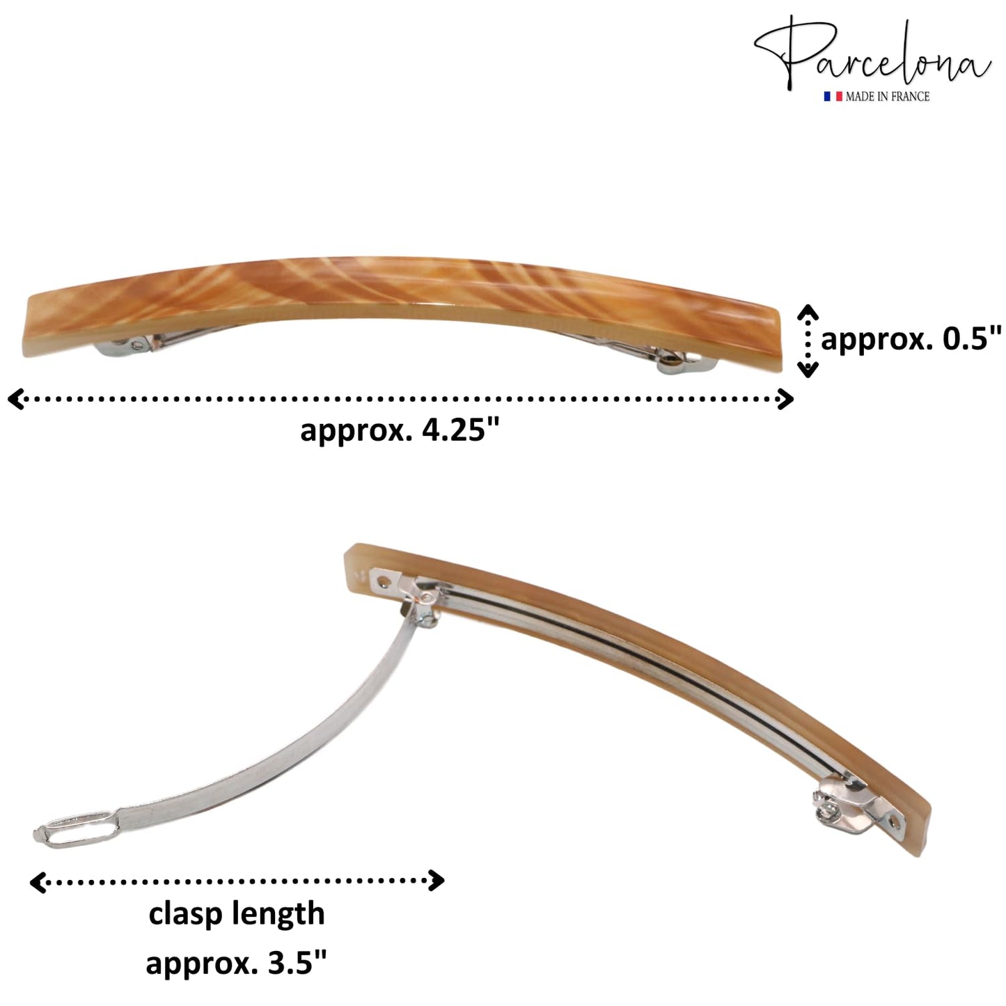 Parcelona French Long and Thin Large 4" Beige Brown Celluloid Automatic Hair Clip for Girls Strong Hold No Slip Grip Hair Claw Clips for Women, Made in France