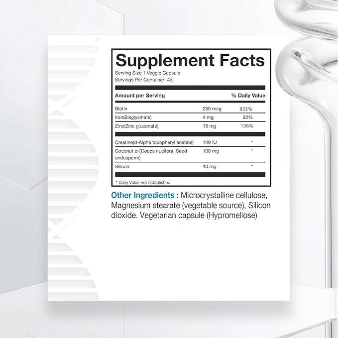 High Potency Biotin Supplement - Vegan Vitamin B7 Formula with Creatine and Coconut Oil - Healthier Skin, Nails & Hair and Keratin Support - Non-GMO & Gluten Free - 2500 mcg