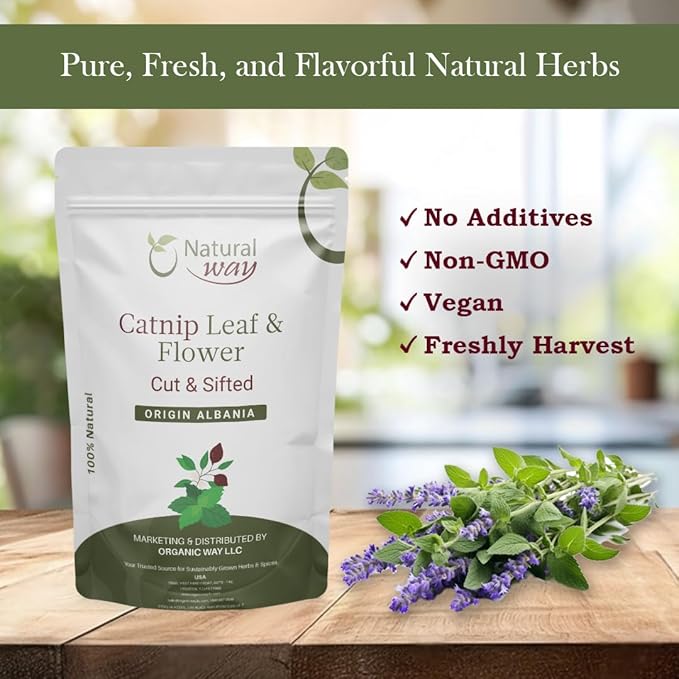 Natural Way Catnip Leaf and Flower Cut & Sifted (Nepeta cataria) - Herbal Tea | Pure, Vegan, Non-GMO & Gluten Free | Resealable Bag | 100% Raw from Albania (1/4LBS / 4Oz.)