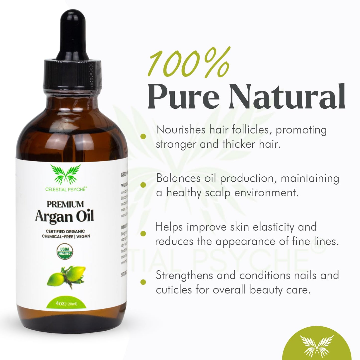 USDA Certified Organic Argan Oil (4 Oz) 100% Pure Natural, Chemical-Free, Vegan, Hexane-Free, Healthy Hair Growth, Scalp Care, Skin Hydration, Natural Beauty Enhancement