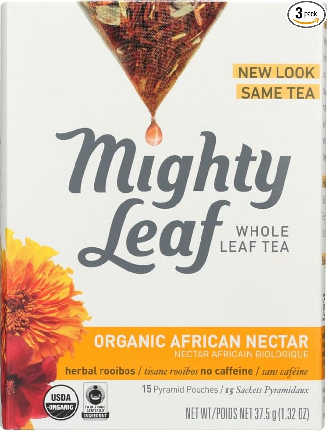Mighty Leaf Herbal Tea, Organic African Nectar, Rooibos Blend with Sweet and Fruity Notes, 15 Silk Bags (Pack of 3)