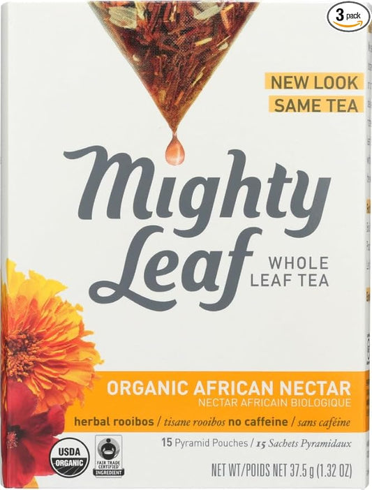 Mighty Leaf Herbal Tea, Organic African Nectar, Rooibos Blend with Sweet and Fruity Notes, 15 Silk Bags (Pack of 3)