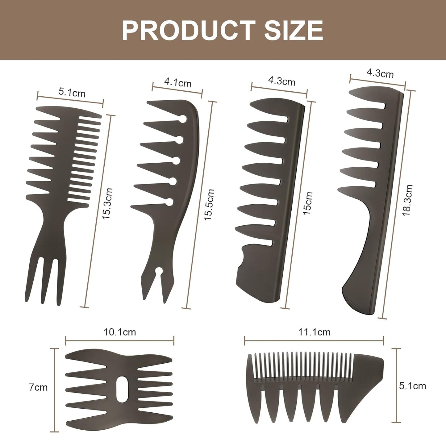URAQT 6-Pcs Wide Tooth Hair Comb Set, Professional Styling & Wet Pick Pompadour Comb, Anti-Static Hairdressing Comb for Men and Women