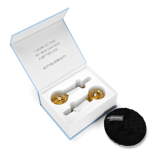 Ice Cryo Sticks Facial Globe with Golded Essence- 2PC Cooling Globes for Cold or Hot Skin Massagers, Face Globe for Skin Care Routine