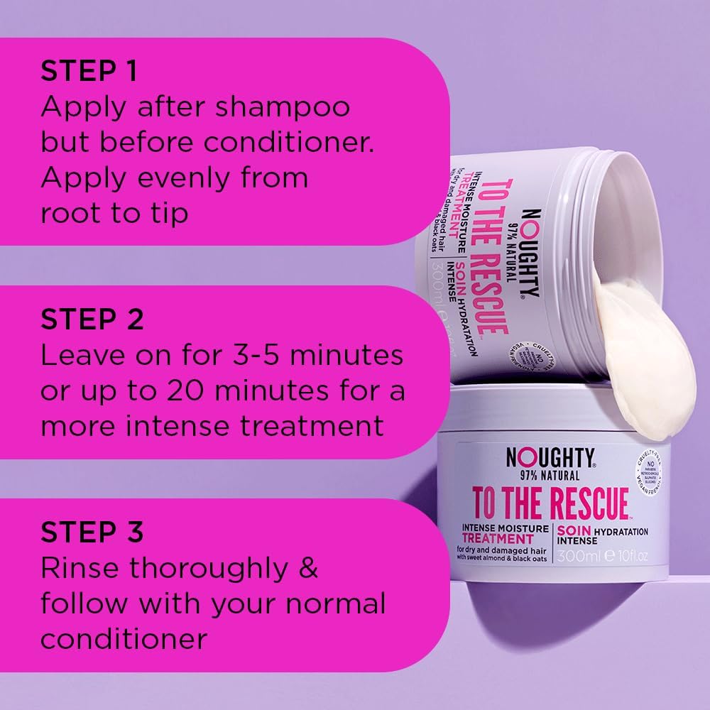 Noughty 97% Natural To The Rescue Treatment Mask, Hydrating Formula for Dry, Frizzy and Damaged Hair, with Sweet Almond and Black Oat, Sulphate Free Vegan Haircare 300ml