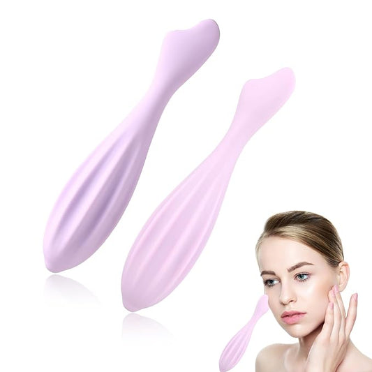 2pcs Face Massage Rollers, 6.99x1.1x0.43in Silicone Facial Rollers Reliable Face Massager Tool Face Skin Care Face Guasha Stick Body Gua Sha Relax for Women(Pink,Purple)