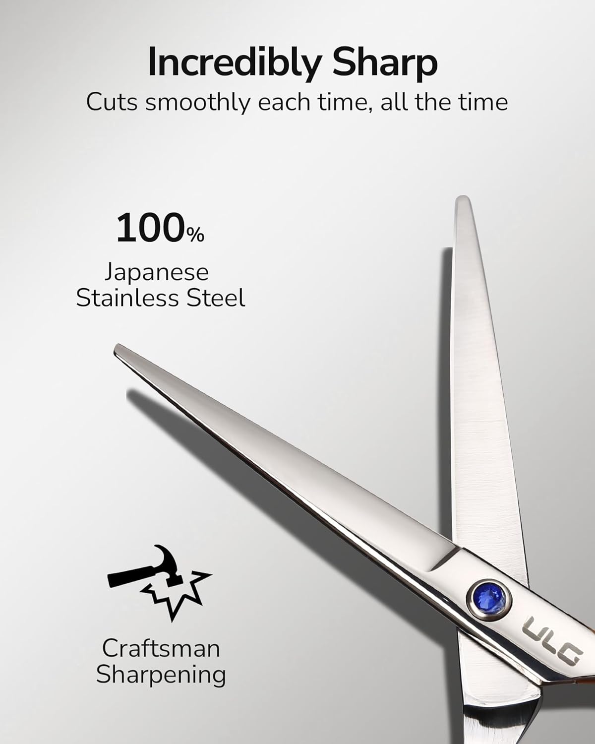 Hair Cutting Scissors, ULG Professional Hair Scissors 5.5 inch Right-Hand Razor Edge Barber Shears Salon Hair Cutting Shears Made of Japanese Stainless Steel, Hand Sharpened Blue