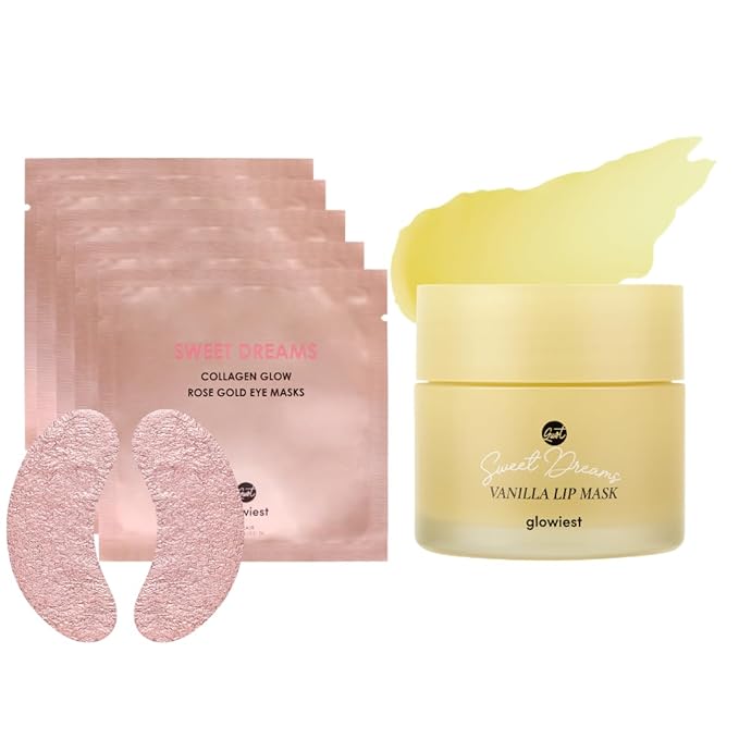 Sweet Dreams Collagen Glow Rose Gold Eye Masks under eye patches for puffy eyes + Sweet Dreams Vanilla Lip Mask