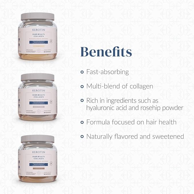 Kerotin Hair Beauty Collagen Multi-Blend Powder Supplement. Supports Hair Growth & Scalp Elasticity. Improves Skin, Bone & Nails Health. Free of Artificial Sweeteners & Flavors. Made in USA(Chocolate)