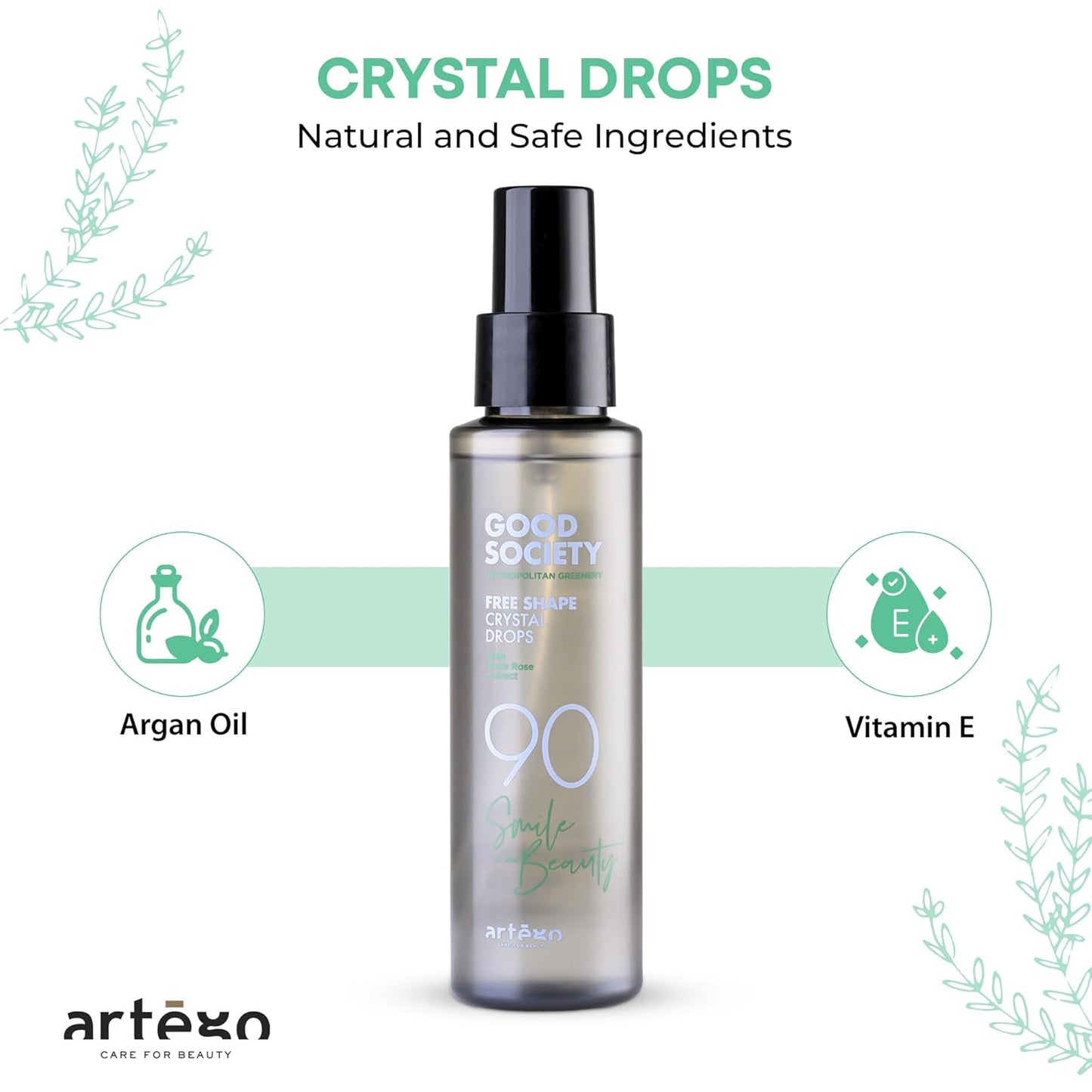 Artègo Good Society Free Shape Crystal Drops (3.4 oz) – Frizz Control Hair Serum for Smooth, Shiny, Heat-Protected Hair