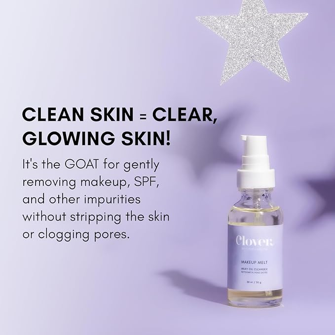 Clover Makeup Melt Milky Cleansing Oil | Gentle Makeup Removal, Skin-Friendly Formula and Residue-Free Rinse | Cruelty-Free & Vegan Face Oil