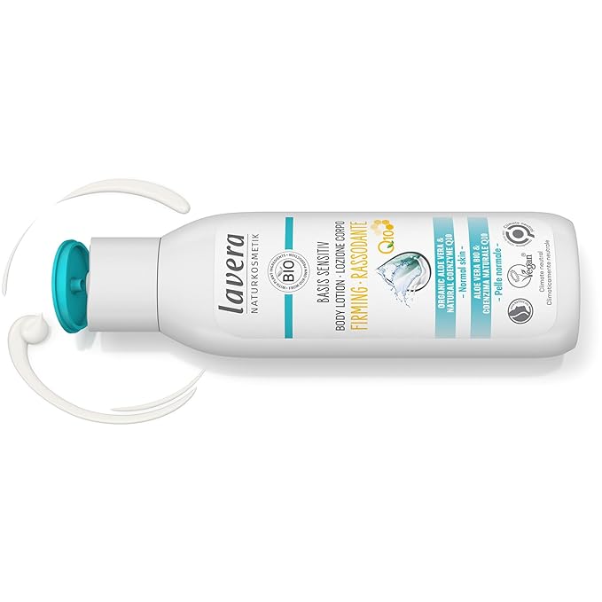 lavera basis sensitiv Body Lotion Firming - organic aloe vera & natural coenzyme Q10 - improved skin elasticity in 14 days - PETA certified - biodegradable - vegan - natural cosmetics - 8,45 fl.oz.