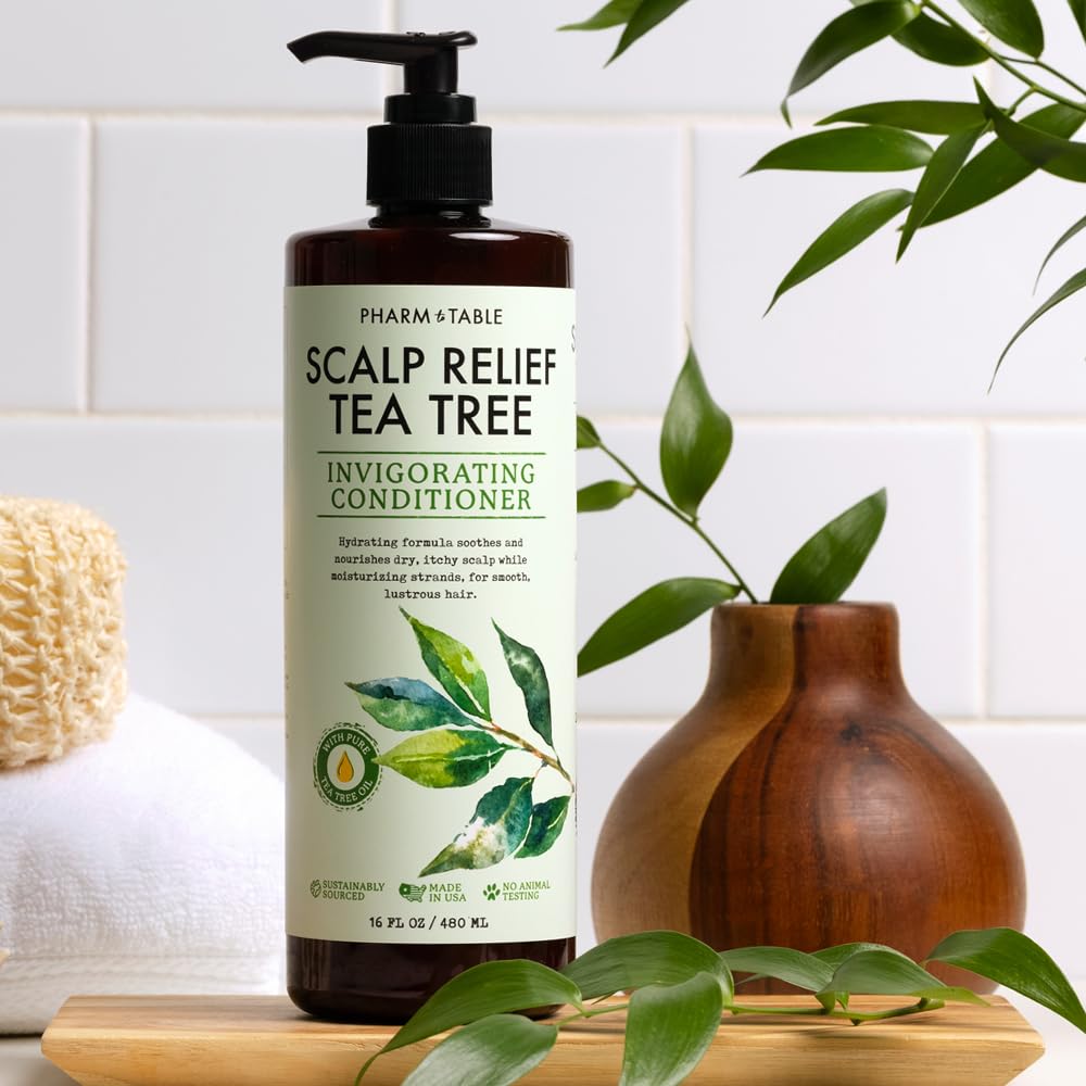 Tea Tree Conditioner For Men and Women, Hair Detangler and Soothing Scalp Relief - Infused with Tea Tree oil, Sunflower oil, Aloe and Argan oil, 16.2oz