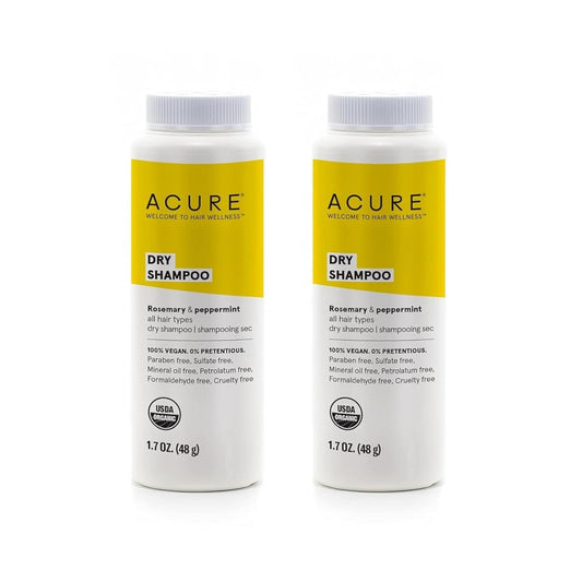 Acure Dry Shampoo - Mini Powder Dry Shampoo for Women with Blonde & Dark Hair, Care to Refresh Treated Color Tinted Hair with Rosemary & Peppermint, Non Aerosol, Vegan - 1.7 oz Travel Size (2 Pack)