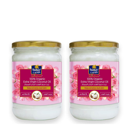 Parachute Advansed SkinPure 100% Organic Extra Virgin Coconut Oil with Rose Oil |Face & Body Oil Moisturizer |Boosts Collagen| Cold Pressed | 6.7 fl.oz | Glass Jar (Pack of 2)