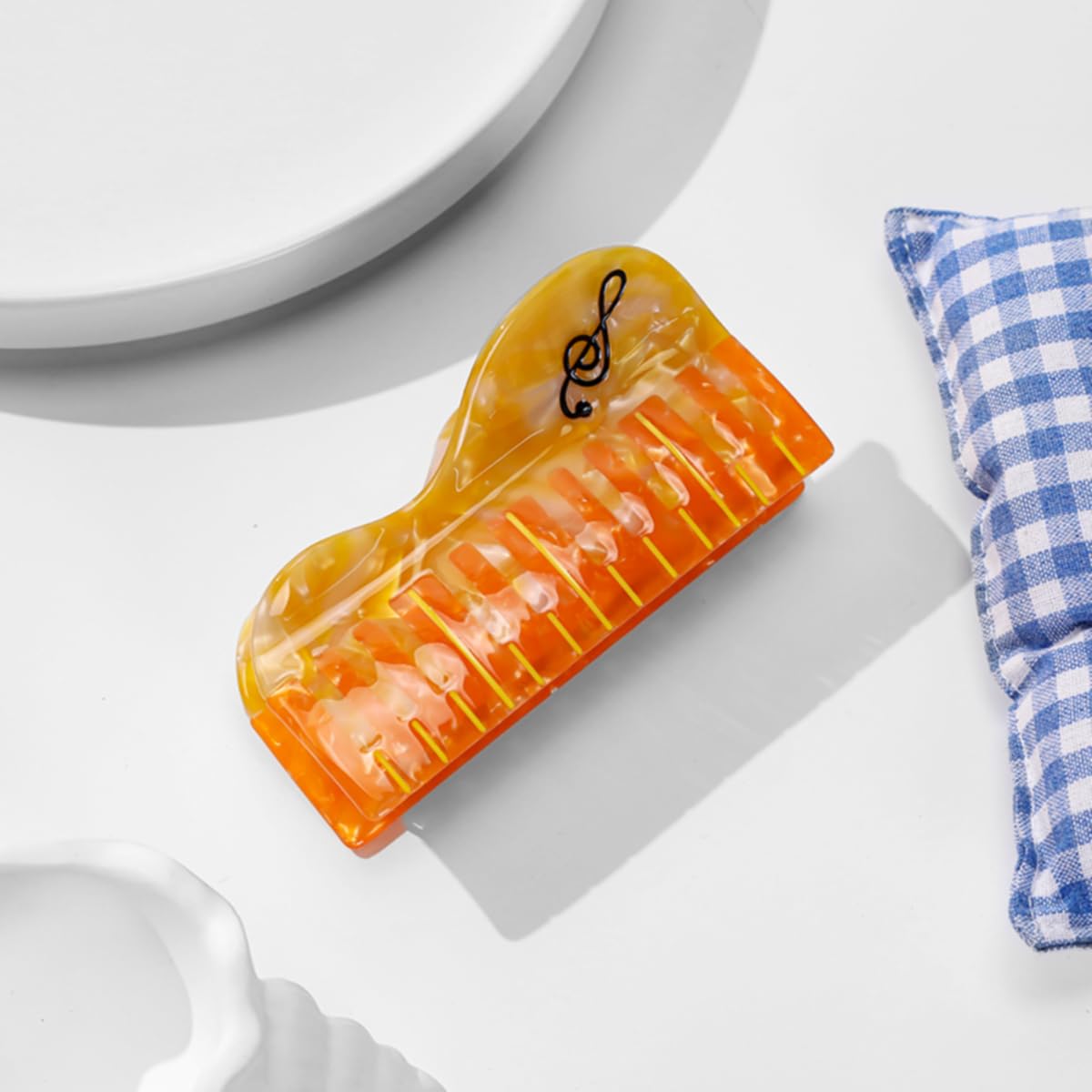 Novelty Piano Hair Clip,Acetate Hair Clip,Big Claw Clip for Women,Funny Hair Claw Clip,Orange