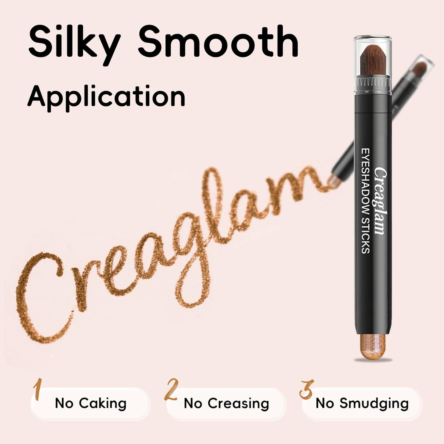 Eyeshadow Stick 3Pcs Set, Waterproof & Crease-Proof, Easy Blendable Makeup Pencil for Beginners, Color Includes Matte Dusty Pink & Shimmer Peach & Fenugreek, 1.9g Each Stick