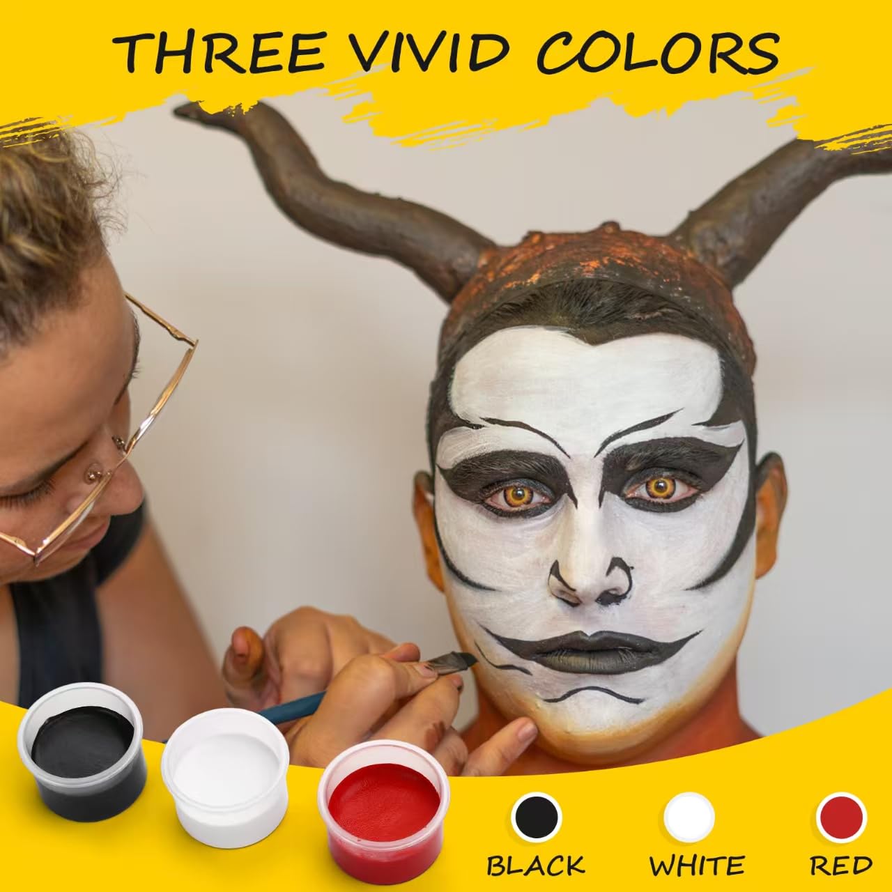 Halloween Makeup Kit, White + Black + Red Face Painting Kit for Adults 60g(2.1 oz), Body Paint Kit with Brushs for Halloween Makeup, Party, Cosplay, Theater