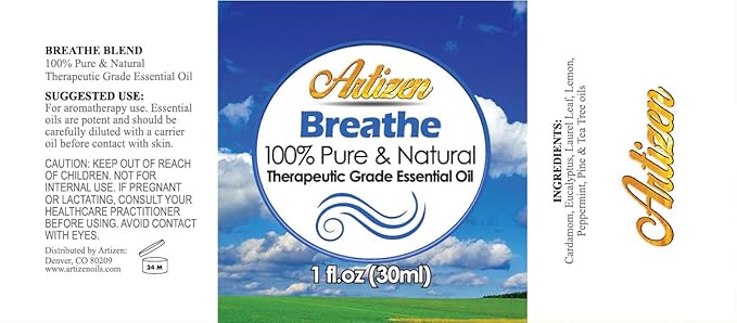 Artizen Breathe Blend Essential Oil for Aromatherapy, Relaxation, Skin Therapy & More – Pure, Natural & Undiluted Therapeutic Grade
