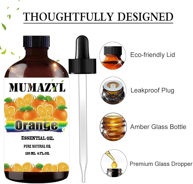 Sweet Orange Essential Oil, Sweet Orange Oil 4 Fl Oz 120ML for Diffuser Humidifier Yoga Cleaning DIY Candle Soap Making Essential Oils