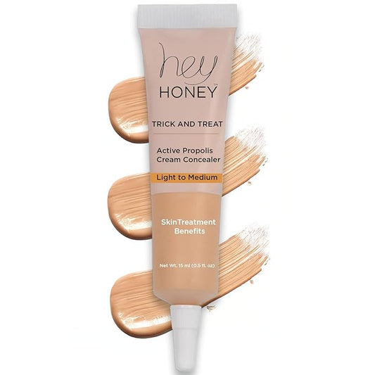 Hey Honey Skincare Trick & Treat Active Honey & Propolis Full-Coverage Concealer | for Rosacea, Acne & Blemishes, Dark Spots, Eye Dark Circles & Discoloration | Light to Medium Tone | 0.5 oz.