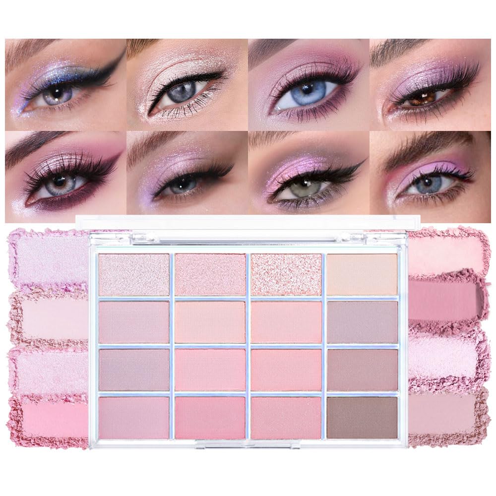 16Colors Pink Nude Brown Basics Matte Eyeshadow Palette,Muted Pink Eye Shadow Makeup Travel Makeup Palette all in one Long Lasting Waterproof,Great for Travel Gift Kit