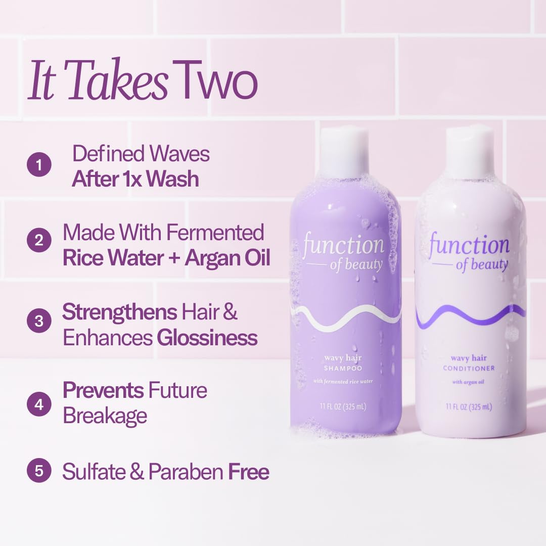 Function of Beauty Wavy Hair Shampoo & Conditioner Set - Sulfate-Free Shampoo & Conditioner Duo for Natural Wavy Texture - Lightweight, Anti-Frizz, Strengthening & Hydrating - Hair Care Products