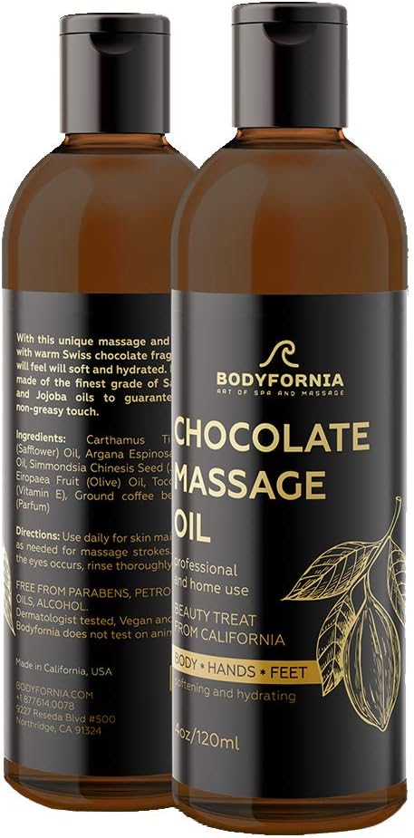 BODYFORNIA Chocolate Body Oil, Organic Jojoba Oil, Moisturizing Multi-Purpose Oil for Hands, Feet, and Body