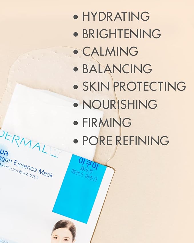 DERMAL 48 Combo Pack Collagen Essence Korean Face Mask - Hydrating and Soothing Facial Mask with Panthenol - Hypoallergenic Self Care Sheet Mask for All Skin Types - Natural Home Spa Treatment Mask