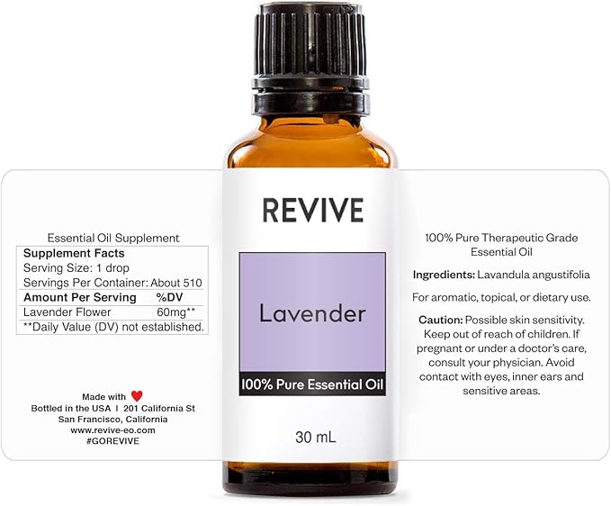 Lavender Essential Oil 30mL by Revive Essential Oils - 100% Pure Therapeutic Grade, for Diffuser, Humidifier, Massage, Aromatherapy, Skin & Hair Care